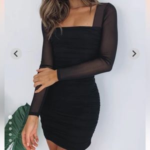 Black Mesh Sleeve Mini Bodycon Dress